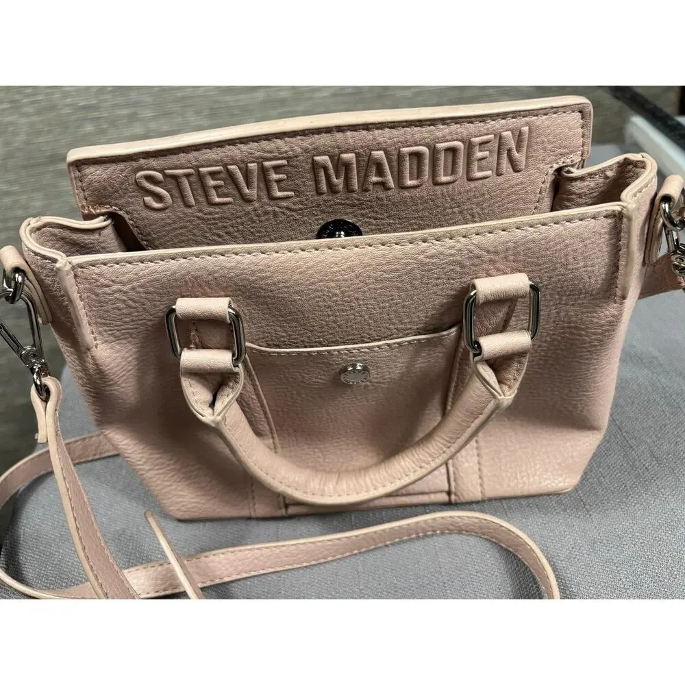 Steve Madden Satchel Bag Womens Small Pink Faux Leather Crossbody Zip Purse
